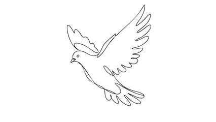 Obraz premium Minimalist single line of a dove in flight with wings angled upwards Keywords: dove, bird