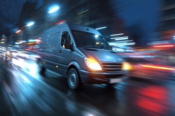 Fast transport van delivering packages at night
