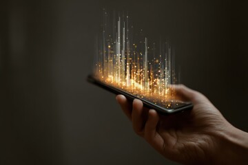 Mobile phone displaying virtual financial graph icons