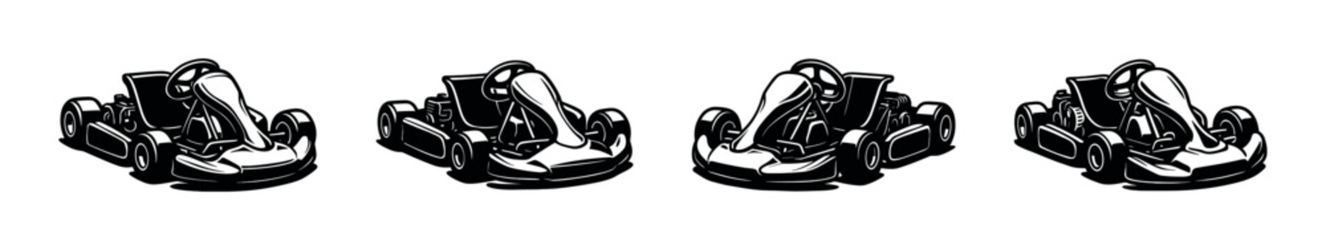 Racing go karts set, speed, motor sport, flat vector illustration