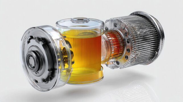 cutaway view of engine oil filter trapping contaminants, clean versus dirty filter comparison, technical educational automotive visualization