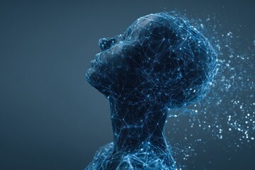 Futuristic AI concept with blue cyborg silhouette