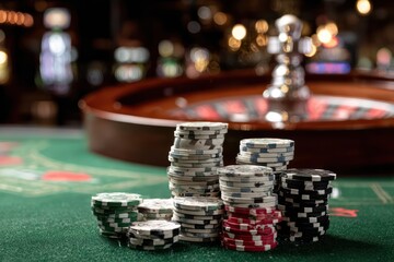 Stacks of betting chips in a casino