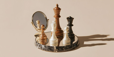 Mirrored chess piece minimalist surreal abstract art