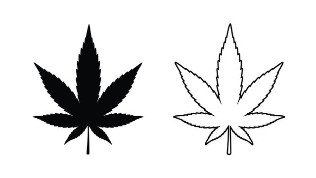 Black and white cannabis leaf outlines showcasing contrasting designs and forms