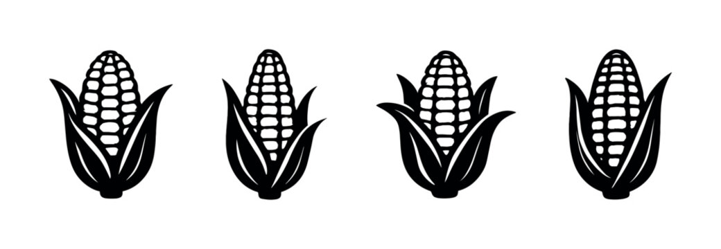 Corn icon set, maize, kernels, outline flat vector illustration