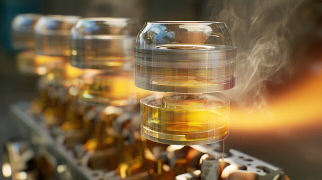 visualization of combustion gases leaking past piston rings into engine oil, blow by effect inside engine, semi transparent cutaway, technical