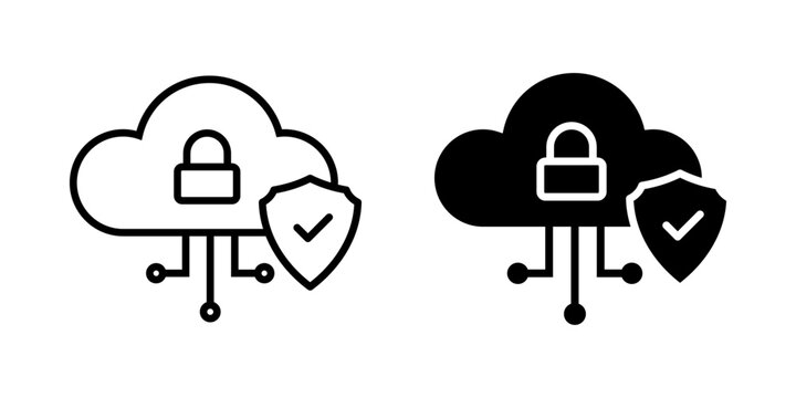 Cloud Security icon set. illustration of cloud computing network with security shield and padlock. Representing data protection and secure connection. vector illustration on white background.