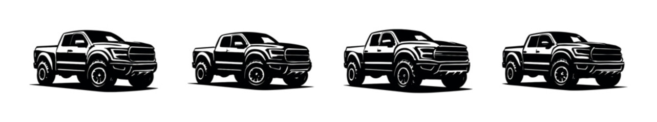 Pickup trucks, flat vector illustration depicting sleek, modern automobile designs set