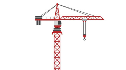 Red Construction Tower Crane for Building Sites Vector Illustration on White Background
