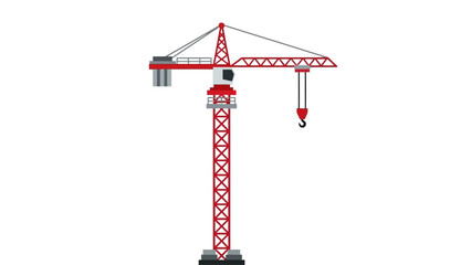 Red and White Tower Crane Illustration for Construction and Industrial Building Projects