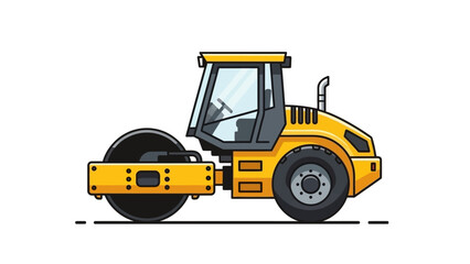 Yellow Road Roller Construction Vehicle Illustration