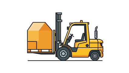 Yellow forklift truck lifting a large cardboard box
