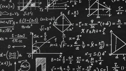 Chalkboard Full of Mathematical Equations and Geometric Diagrams in a Classroom Setting. - Powered by Adobe