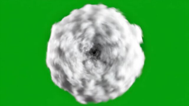 Green Screen White Smoke Burst Imploding into Spinning Ball 3D Render