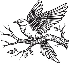 Obraz premium Perched in Elegance: An elegant bird with outstretched wings finds solace on a delicate branch, showcasing intricate feather patterns, the very essence of tranquility.