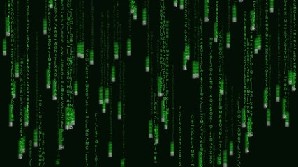 Digital rain falls in cyberspace creating a unique visual effect with green symbols and characters - Powered by Adobe
