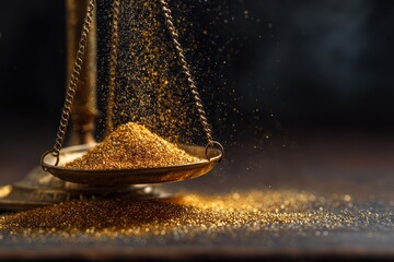 Precision weighing of shimmering pure gold dust