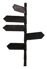 Wooden signpost with multiple arrows showing choices and direction
