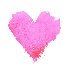 Pink watercolor painted heart shape on white