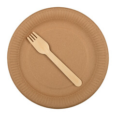 Disposable brown paper dishware isolated