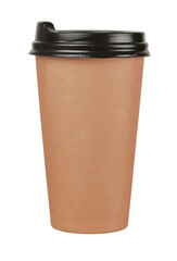 Brown paper coffee cup isolated on white background