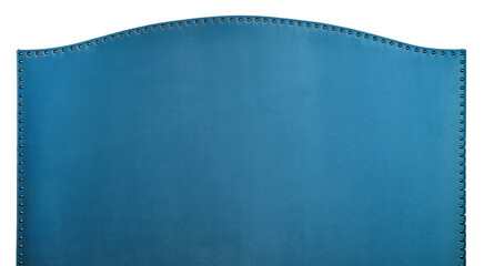 Blue soft velvet bed headboard isolated on white