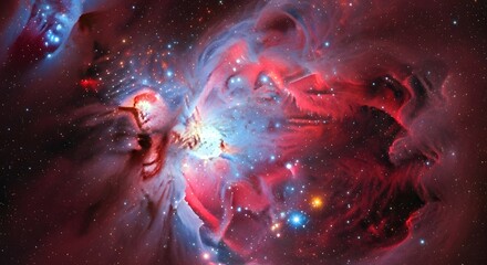 Vibrant Red and Blue Space Nebula Stellar Nursery