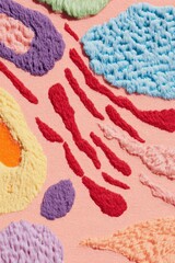 Detailed micrograph with cellular mosaics and fine reticulate lines, combining rounded and elongated forms