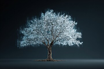 Glowing data tree in high tech server room