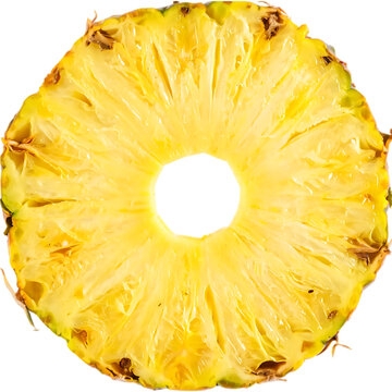 A perfect, juicy, circular slice of a fresh pineapple, isolated as a transparent PNG.