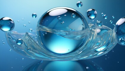 pearl clear blue oil sphere glass texture liquid bubble water clean energy cosmetic serum moisture close up of oil drops 3d render