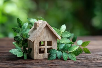 Eco home concept with wood and leaves