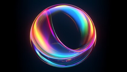 glass sphere abstract 3d black background glass transparent circles and colorful light iridescent neon holographic gradient crystal render rings digital graphic design science technology skincare