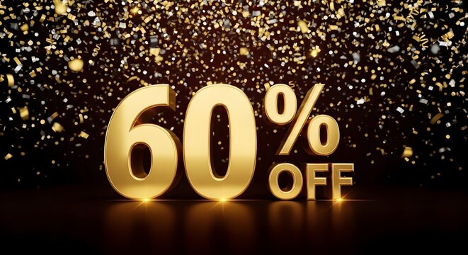 60 Percent OFF Golden 3D Numbers Celebration Sale Banner