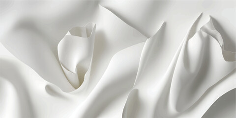 Elegant white silk and satin fabric background featuring soft wavy textures and shiny luxury drapery for wedding decorations or fashion backdrops