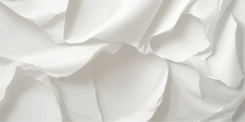 A closeup texture of soft white silk and crumpled satin fabric creates a decorative pattern resembling cream meringue or a delicate wedding flower page
