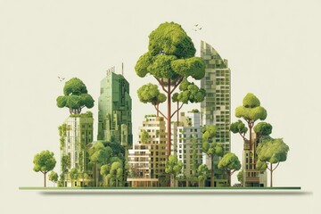 Modern green metropolis with lush trees