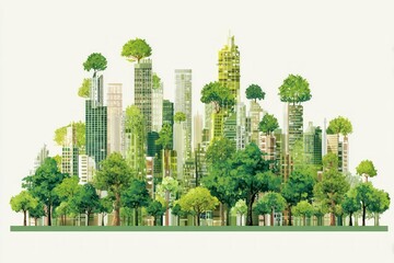 Eco city skyline with green plants
