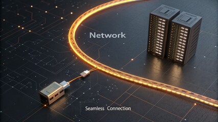 Digital Network with a Fiber Optic Cable and Servers