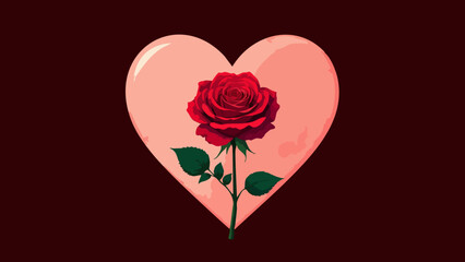 Minimalist Vector Rose Emerging from Red Heart Outline on Dark Background