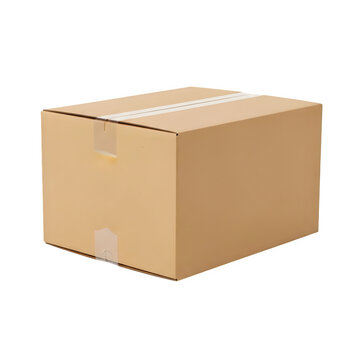 Cardboard shipping box with tape sealed, isolated on transparent background