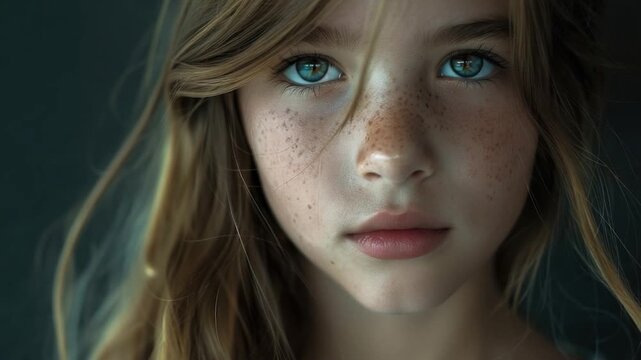 Video A close-up shot of a young girl's face featuring freckles
