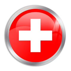 Obraz premium Switzerland flag - glossy circle button in metal frame displays a colorful flag of a country cultural identity and heritage. The essence of national pride and unity.