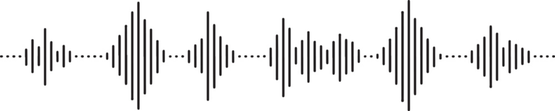 Podcast sound waves set. Waveform pattern for music player, podcast, voise message, music app. Audio wave icon. one line Art icon drawing