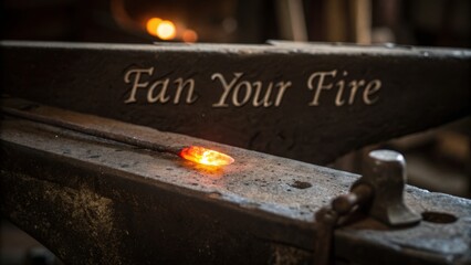 Glowing metal being forged on an anvil in a blacksmith workshop