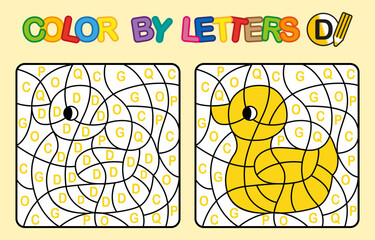 Color by letter D. Puzzle maze game for children education