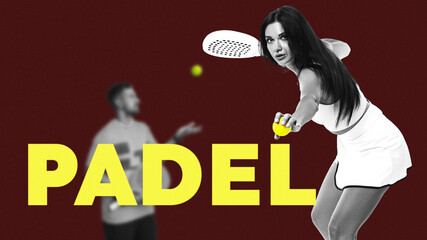 Women enjoys playing padel while a man prepares to serve during an indoor match