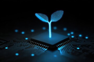 Green tech concept plant on digital processor