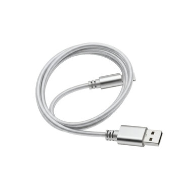 A usb cable that is connected to an iphone isolated on white background